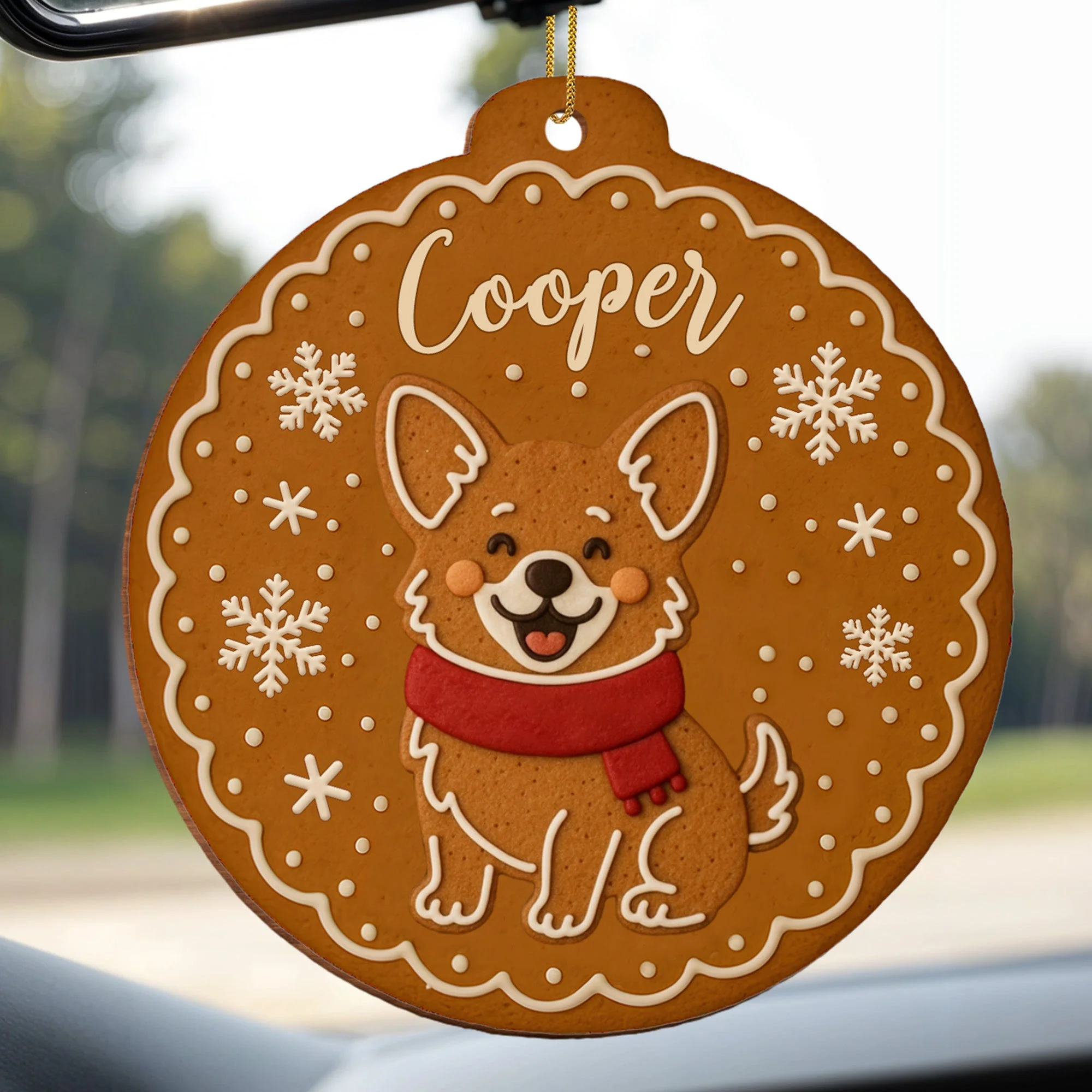 Cheerful Dog With Festive Scarf And Snowflakes, Personalized Wood Ornament, Gift For Dog Lovers - Image 5