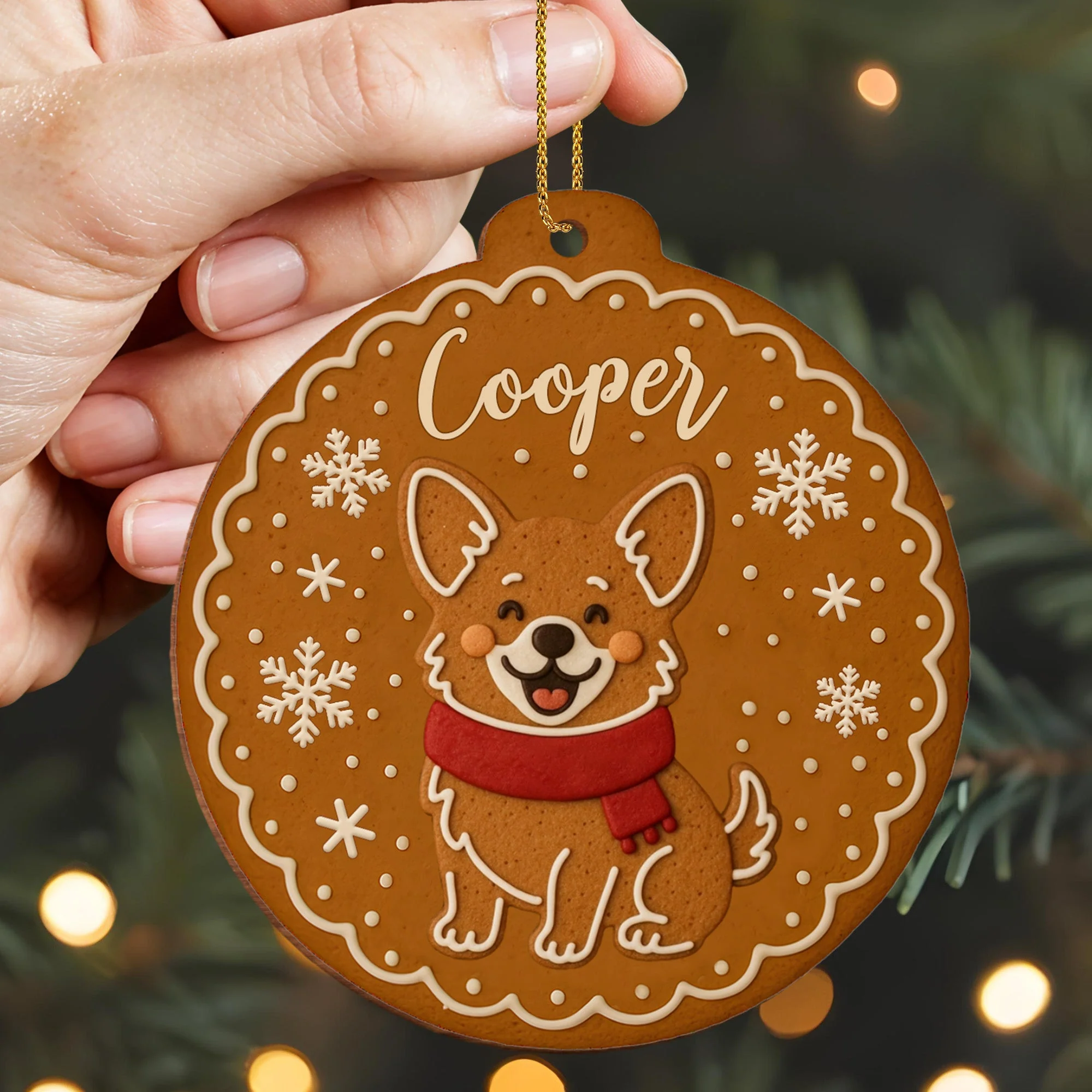 Cheerful Dog With Festive Scarf And Snowflakes, Personalized Wood Ornament, Gift For Dog Lovers - Image 7