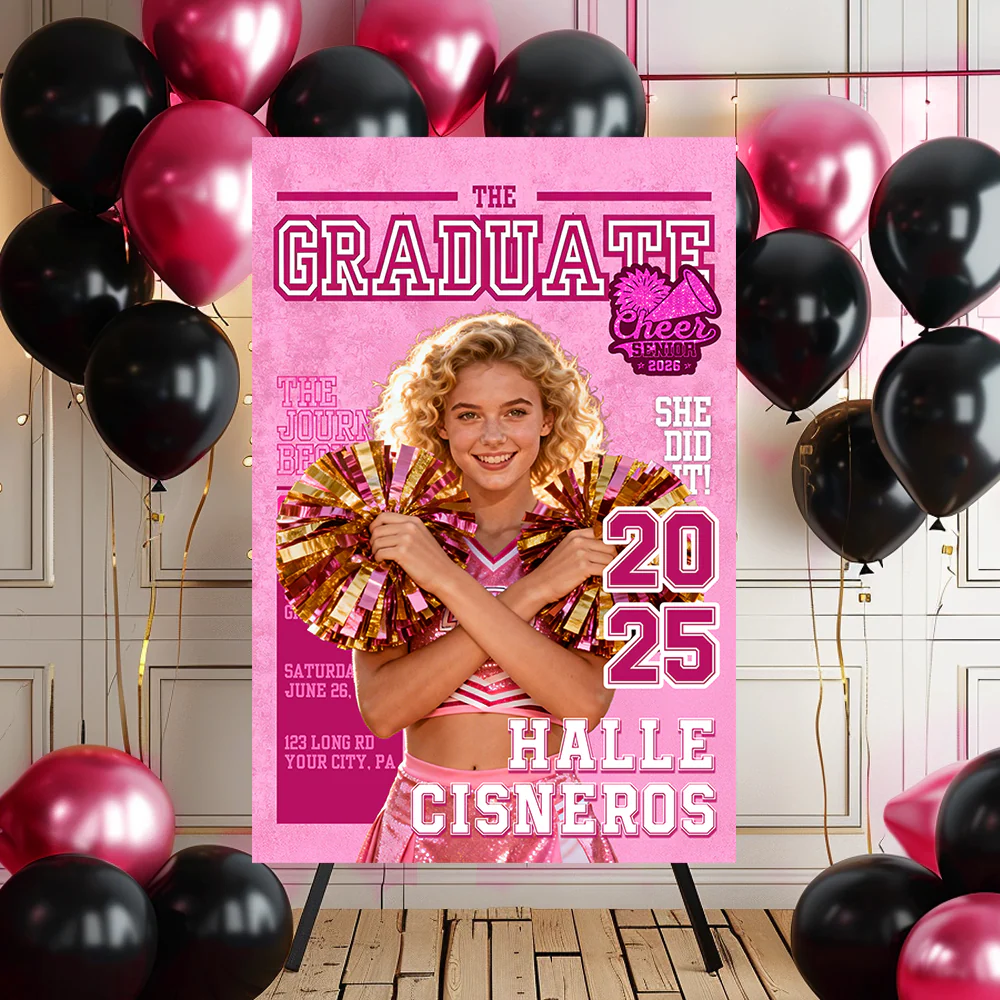 Cheerleading Class Of 2026 Welcome Sign - Personalized Custom Photo Grad Party Canvas Sign - Image 2