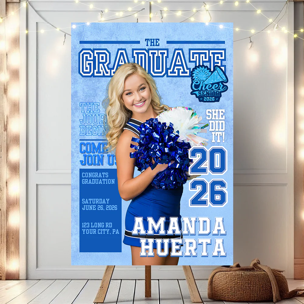 Cheerleading Class Of 2026 Welcome Sign - Personalized Custom Photo Grad Party Canvas Sign - Image 3