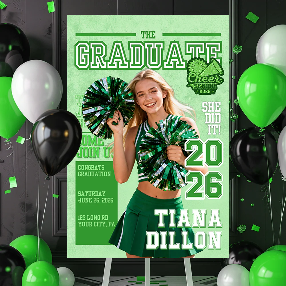 Cheerleading Class Of 2026 Welcome Sign - Personalized Custom Photo Grad Party Canvas Sign - Image 4