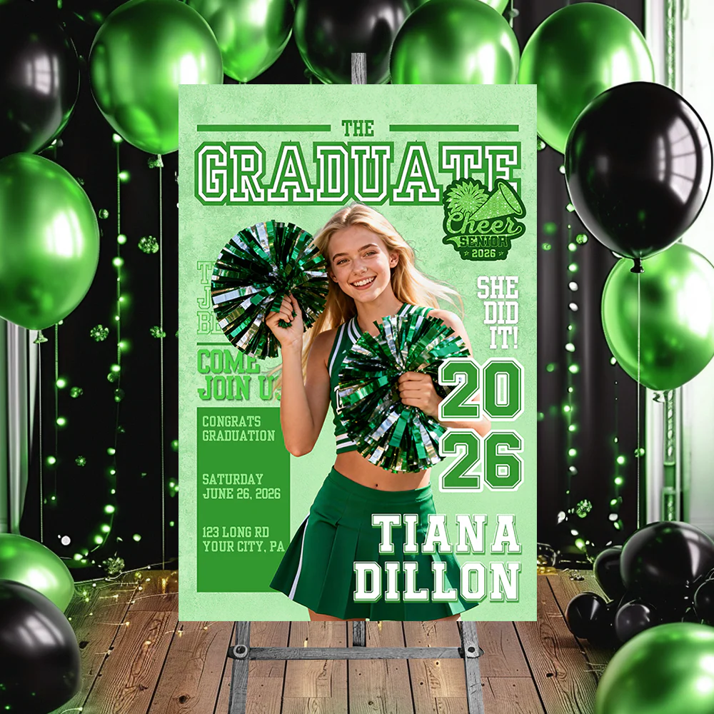 Cheerleading Class Of 2026 Welcome Sign - Personalized Custom Photo Grad Party Canvas Sign - Image 5