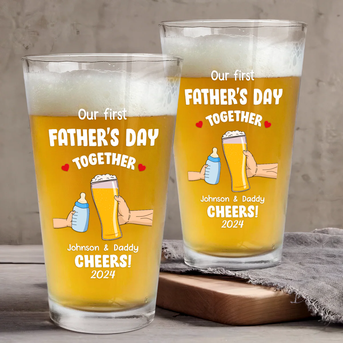 Cheers! Our First Father's Day - Personalized Beer Glass - Image 3