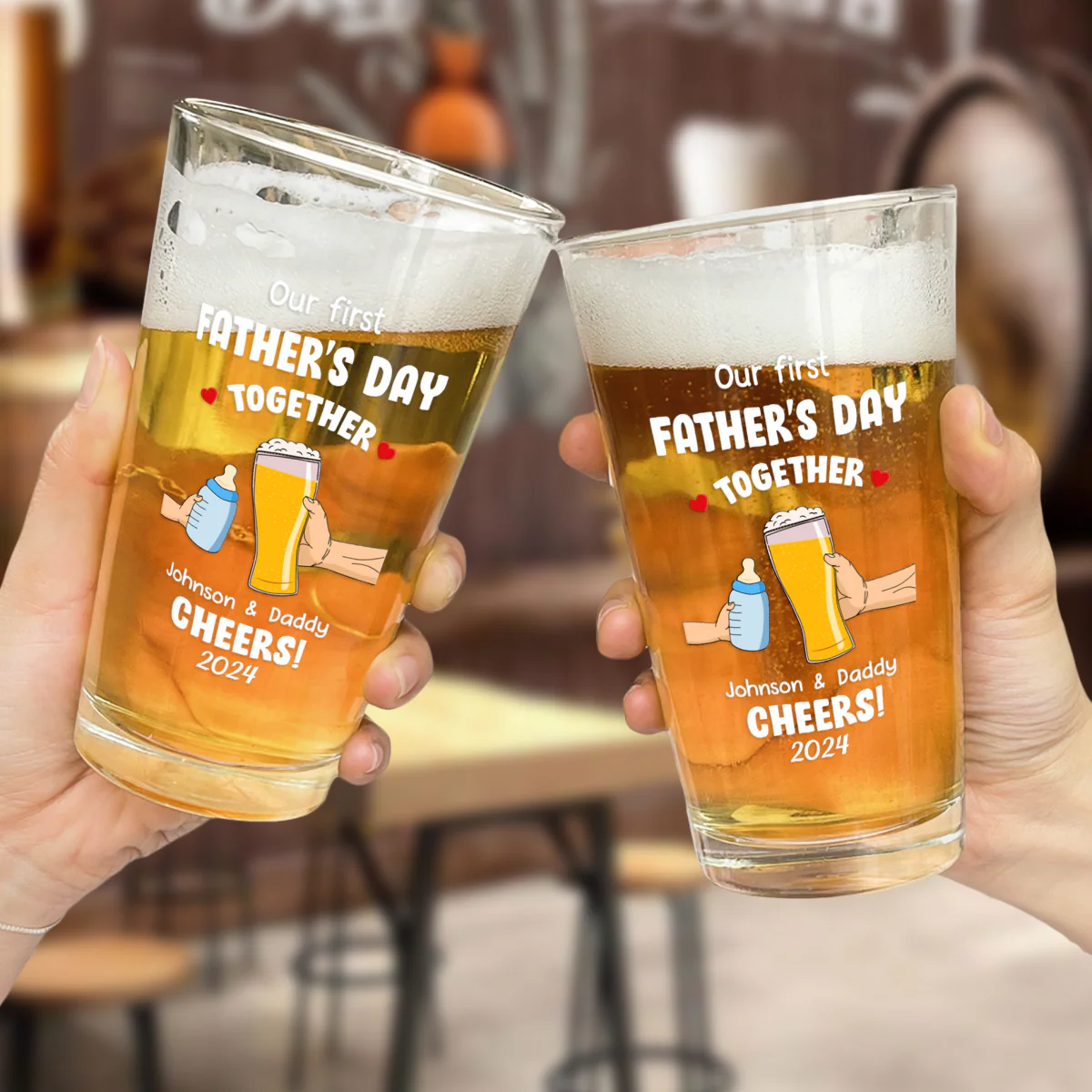 Cheers! Our First Father's Day - Personalized Beer Glass - Image 4