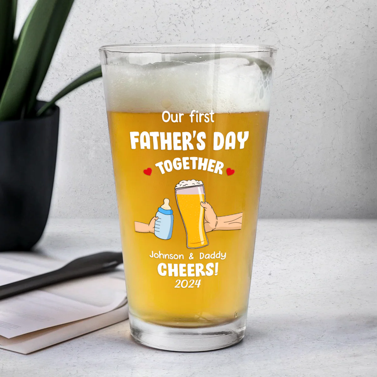 Cheers! Our First Father's Day - Personalized Beer Glass - Image 5