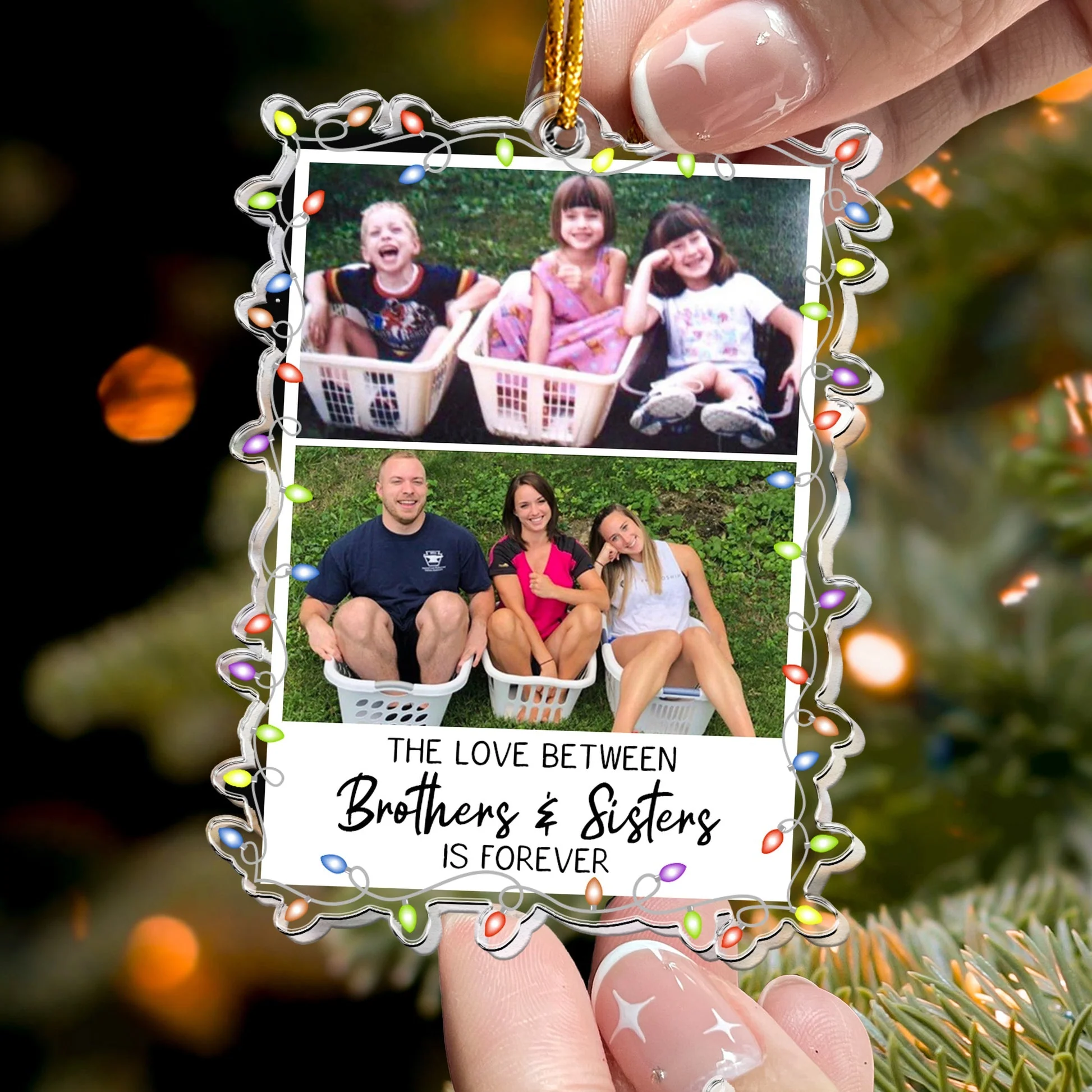 Childhood Photo Upload - Funny Moment For Family, Siblings - Personalized Acrylic Ornament - Image 2