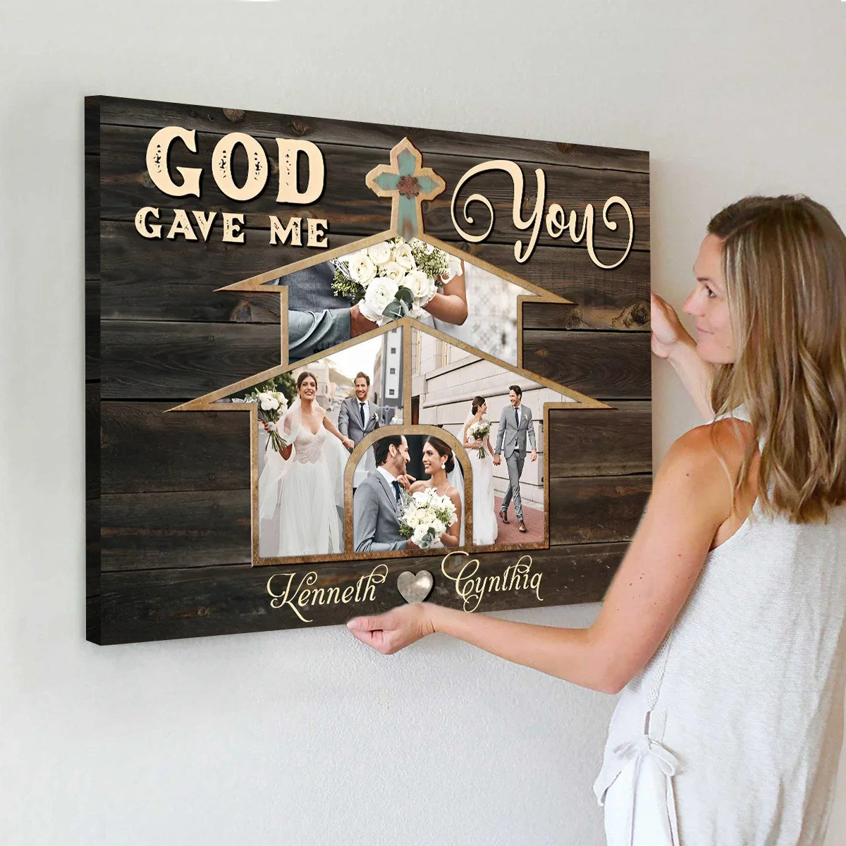 Christian Couples Gift Wedding Gift Idea, Personalized Couple Photo Collage Wall Art Decor - Image 2