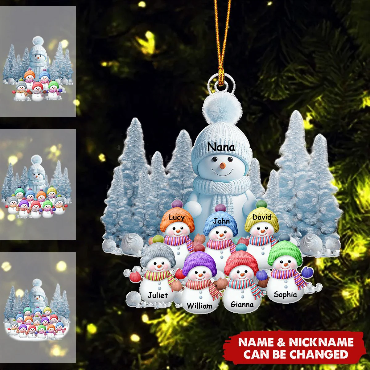 Christmas Blue Vibe Snowman Grandma Mom Colorful Kids Personalized Acrylic Ornament - Image 2
