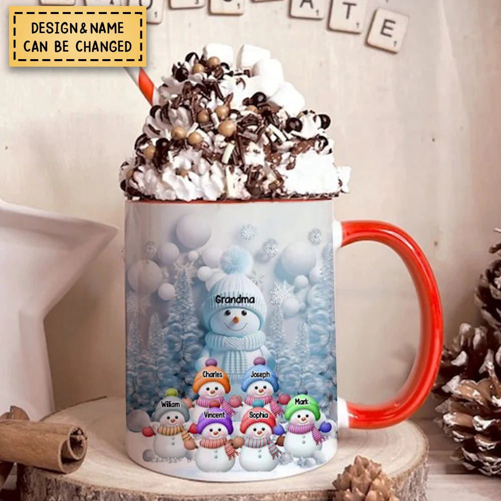 Christmas Blue Vibe Snowman Grandma Mom Colorful Kids Personalized Mug - Image 2