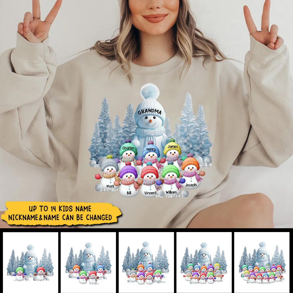 Christmas Blue Vibe Snowman Grandma Mom Colorful Kids Personalized Sweatshirt