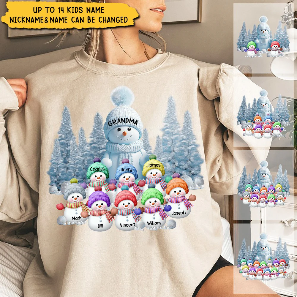 Christmas Blue Vibe Snowman Grandma Mom Colorful Kids Personalized Sweatshirt - Image 2