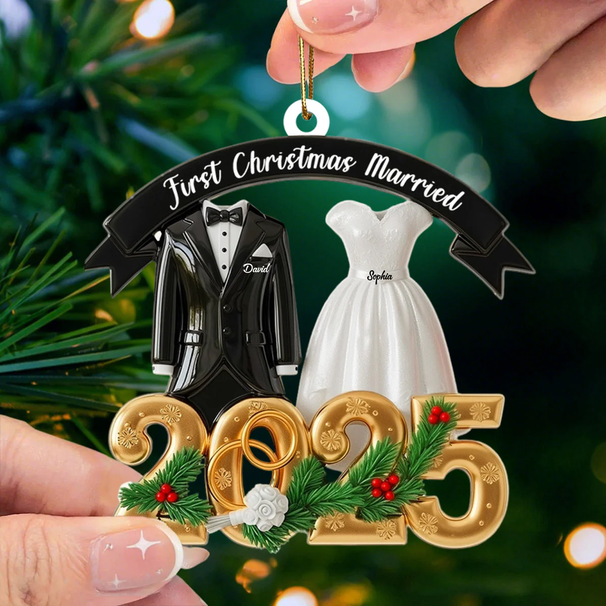 Christmas Couple Acrylic Ornament - Personalized Gift For Couple - Image 4