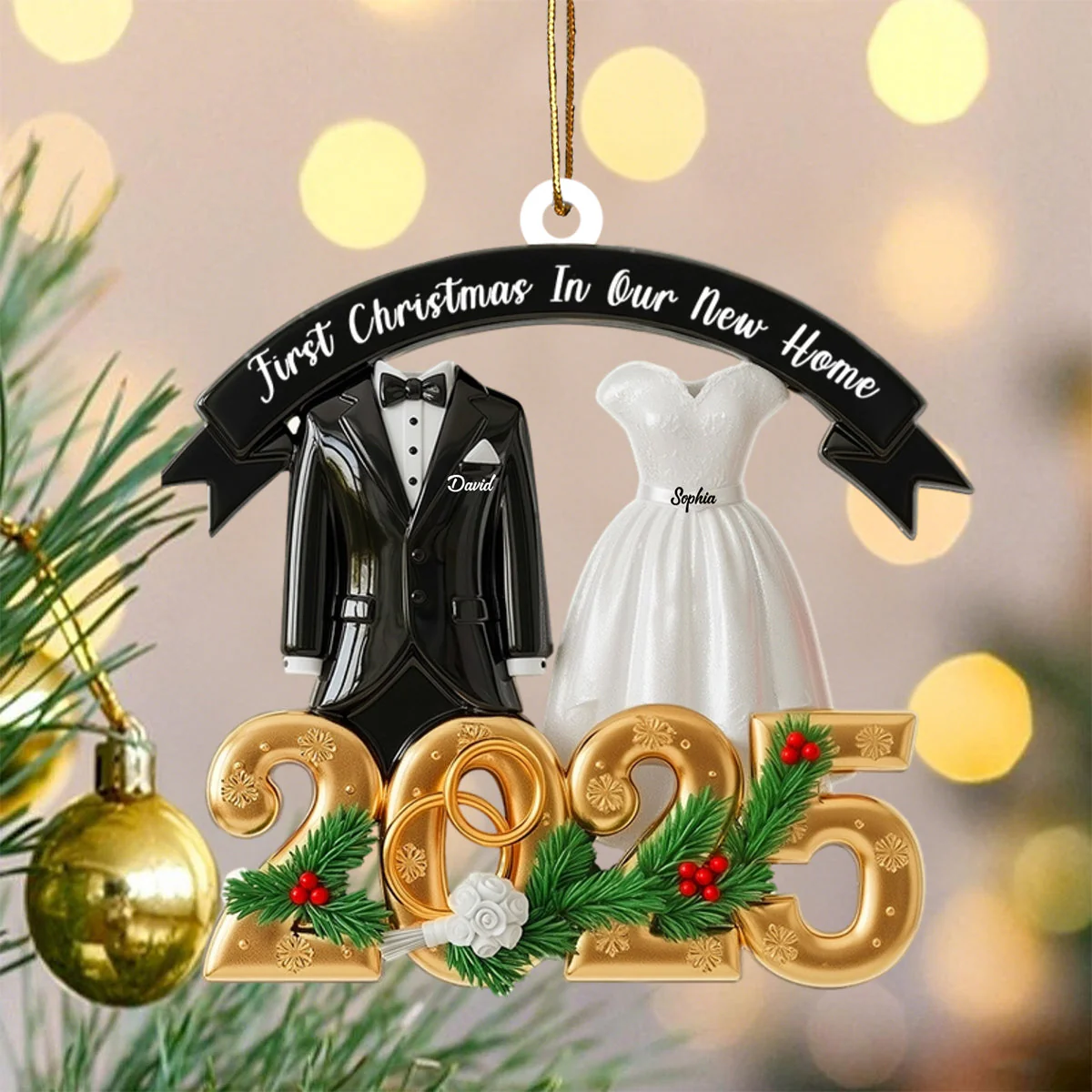 Christmas Couple Acrylic Ornament - Personalized Gift For Couple - Image 5