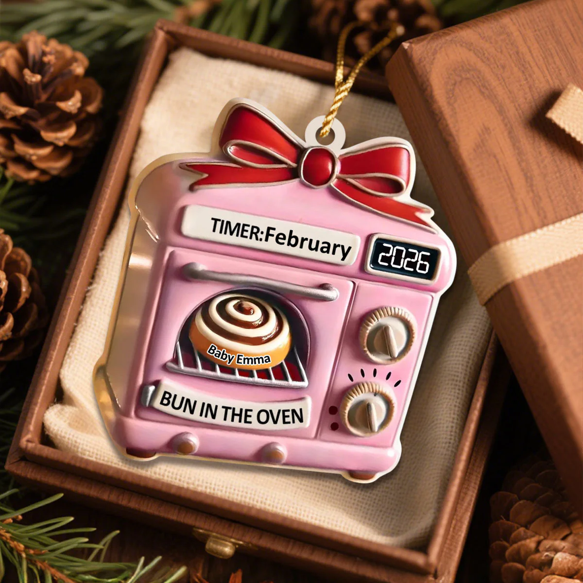 Christmas Expecting Baby Bun In Oven - Personalized Acrylic Ornament, Mom To Be Ornament, New Baby Gift - Image 3