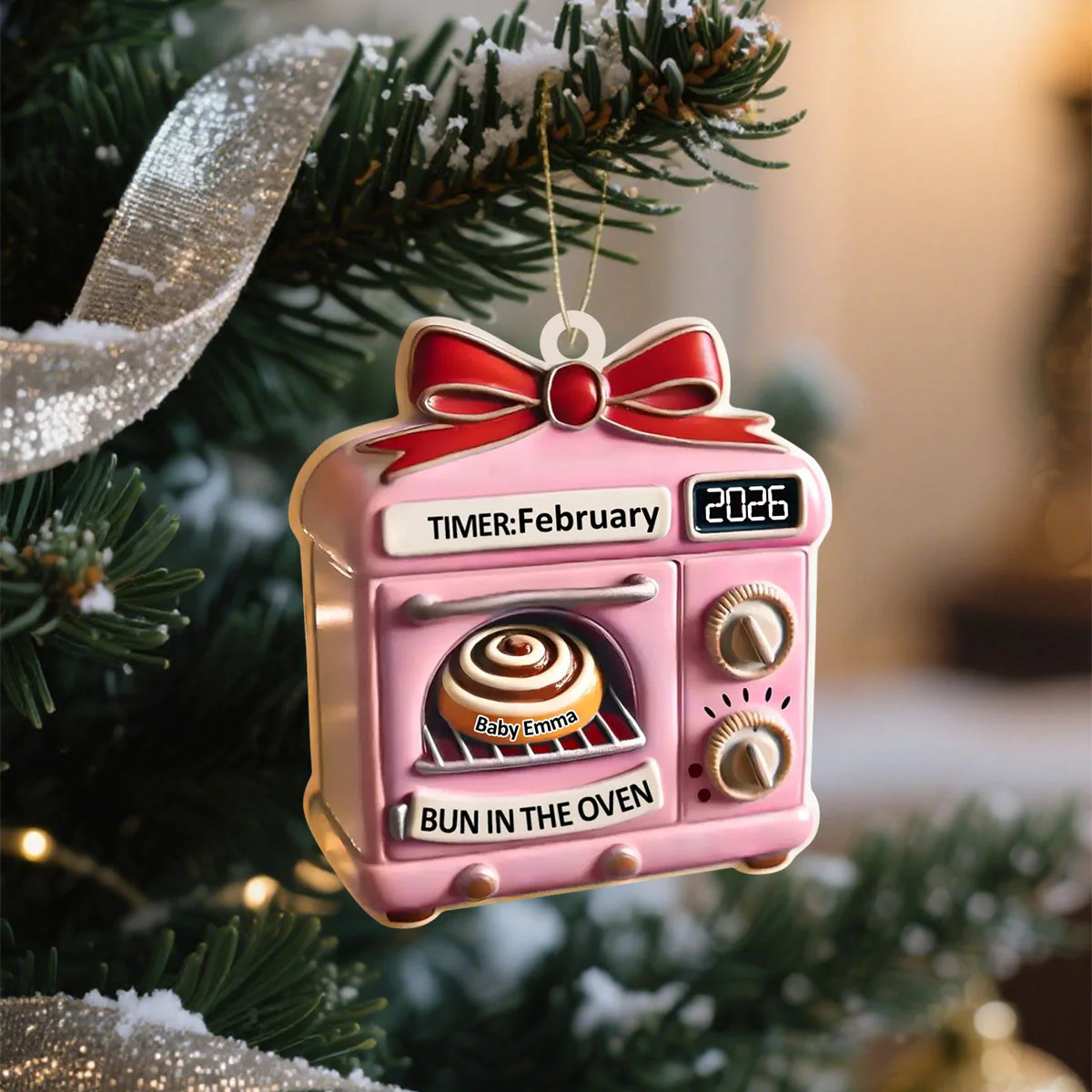 Christmas Expecting Baby Bun In Oven - Personalized Acrylic Ornament, Mom To Be Ornament, New Baby Gift - Image 4