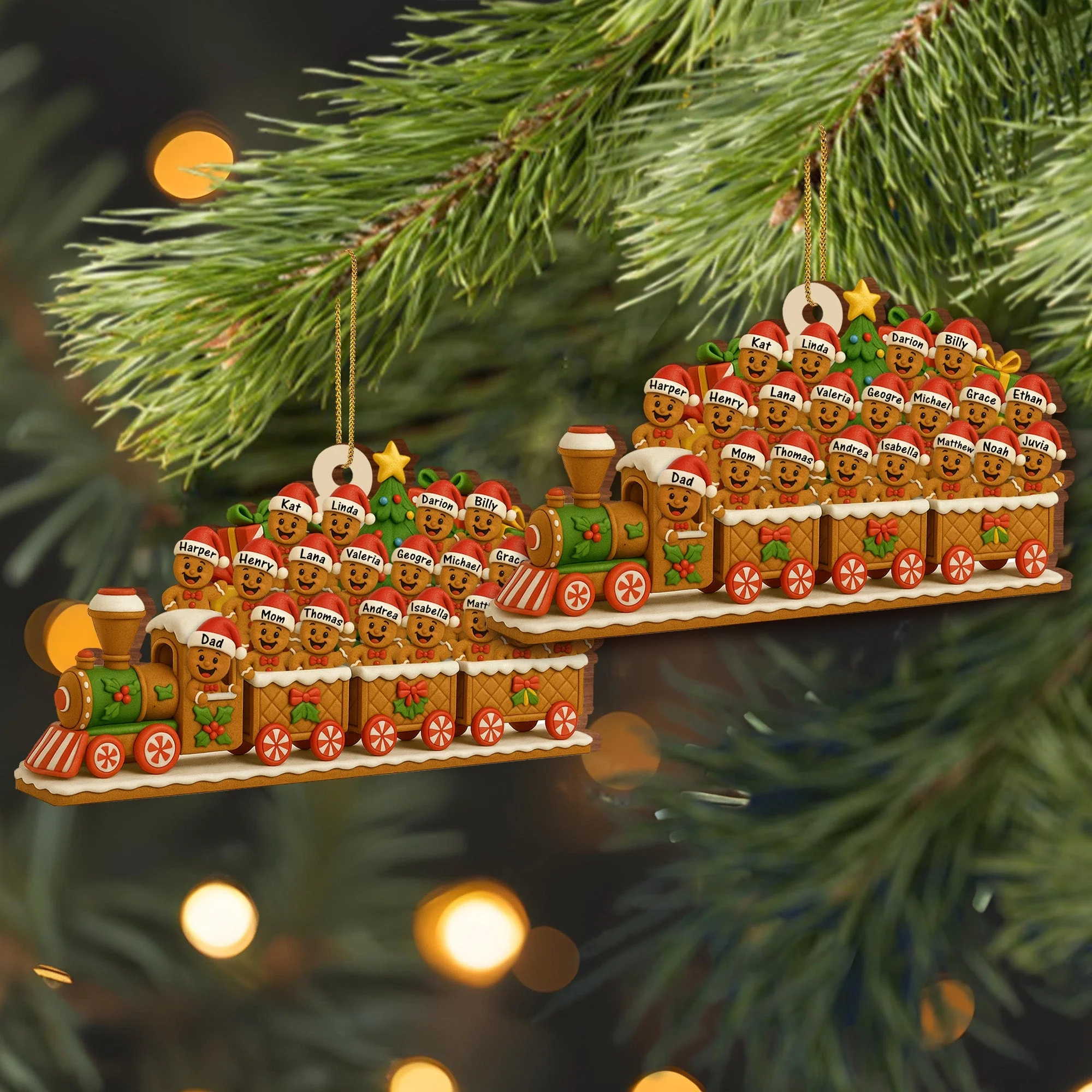 Christmas Express With Cheerful Cookie Passengers, Personalized Custom Wood Ornament - Image 2