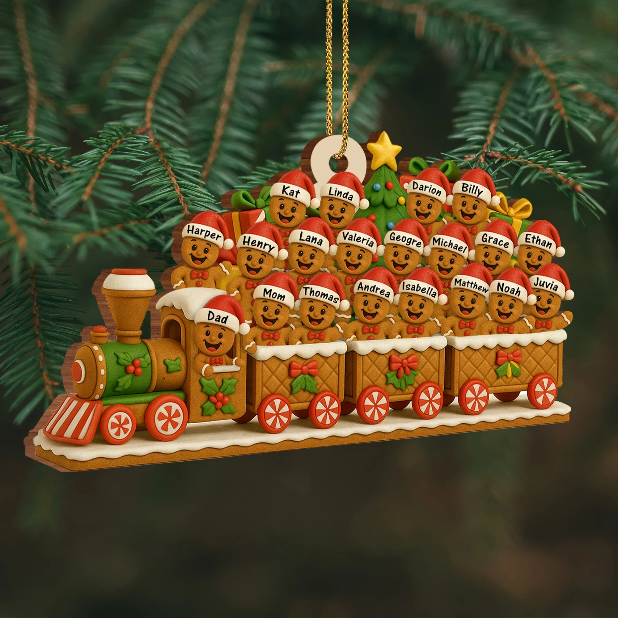 Christmas Express With Cheerful Cookie Passengers, Personalized Custom Wood Ornament - Image 4