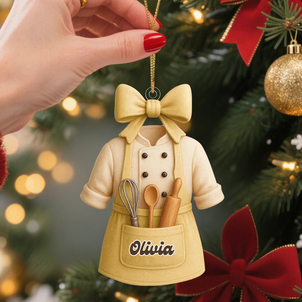 Christmas Gift for Baker Apron Personalized Name Ornament - Image 4