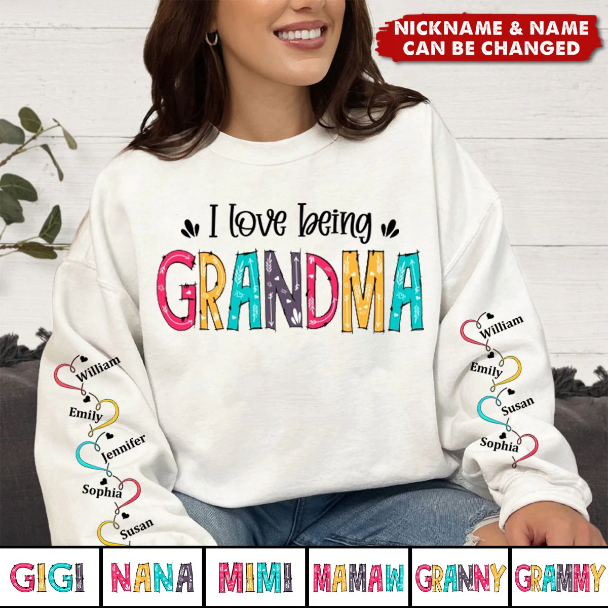 Christmas Gift For Mom, Grandma - Family Personalized Custom Sweatshirt With Design On Sleeve - Image 2