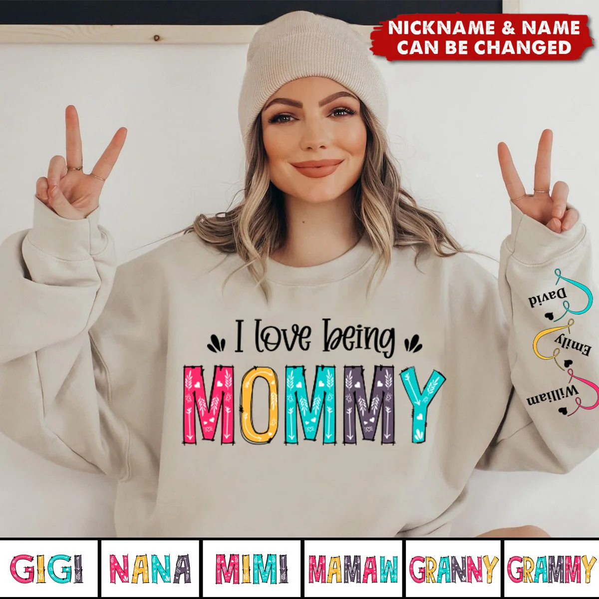 Christmas Gift For Mom, Grandma - Family Personalized Custom Sweatshirt With Design On Sleeve - Image 3