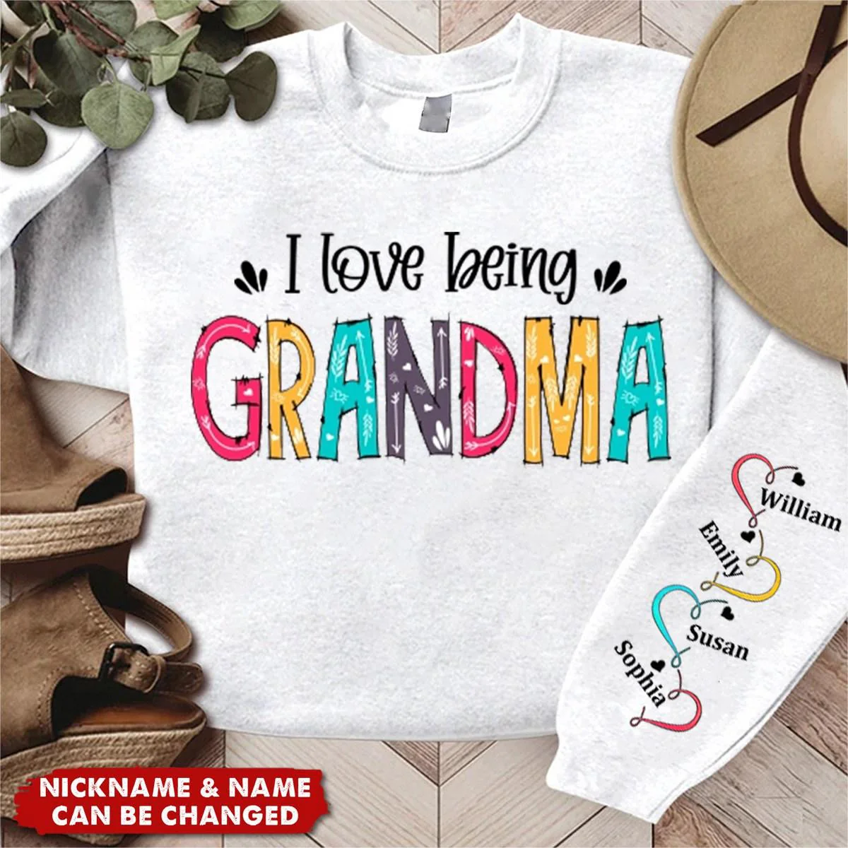 Christmas Gift For Mom, Grandma - Family Personalized Custom Sweatshirt With Design On Sleeve - Image 4