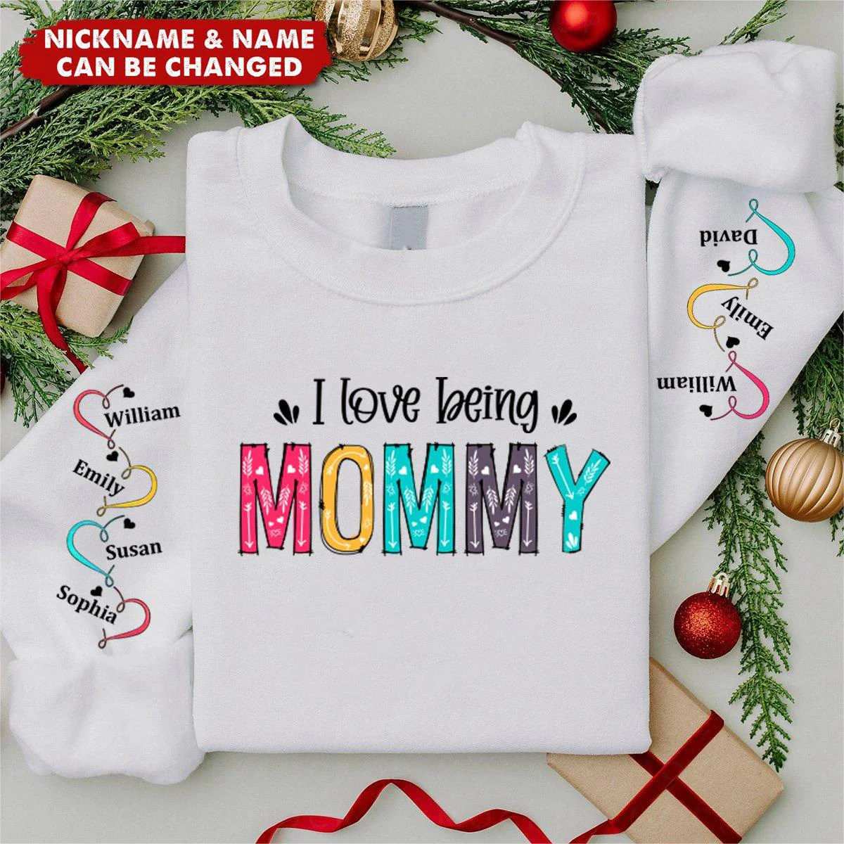 Christmas Gift For Mom, Grandma - Family Personalized Custom Sweatshirt With Design On Sleeve - Image 5