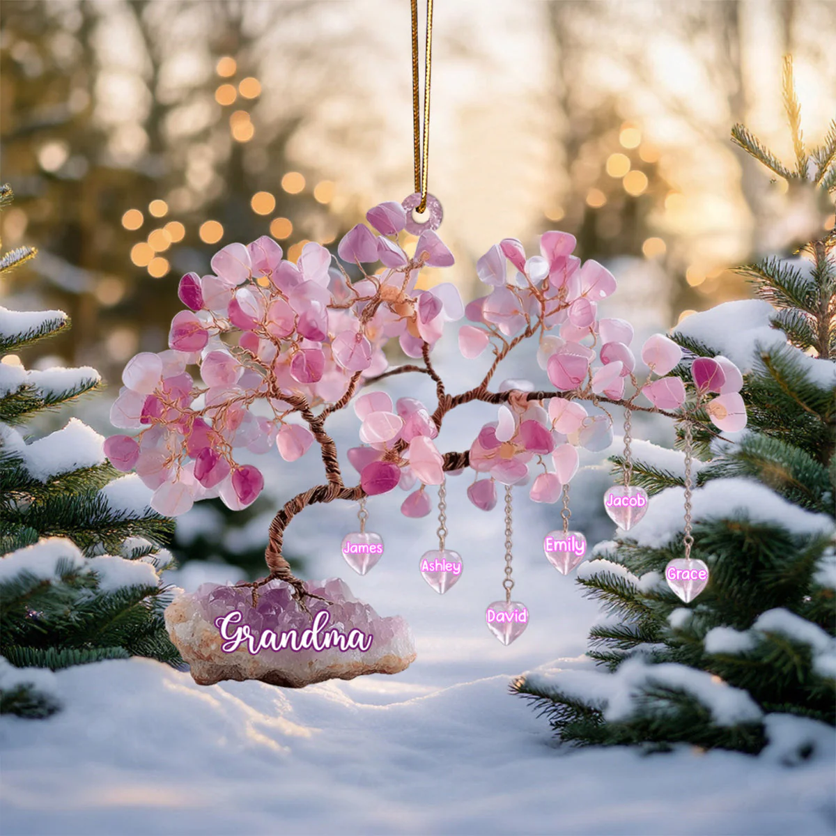 Christmas Gift For Mom/Grandma - Personalized Custom Tree Shaped Acrylic Ornament - Image 3