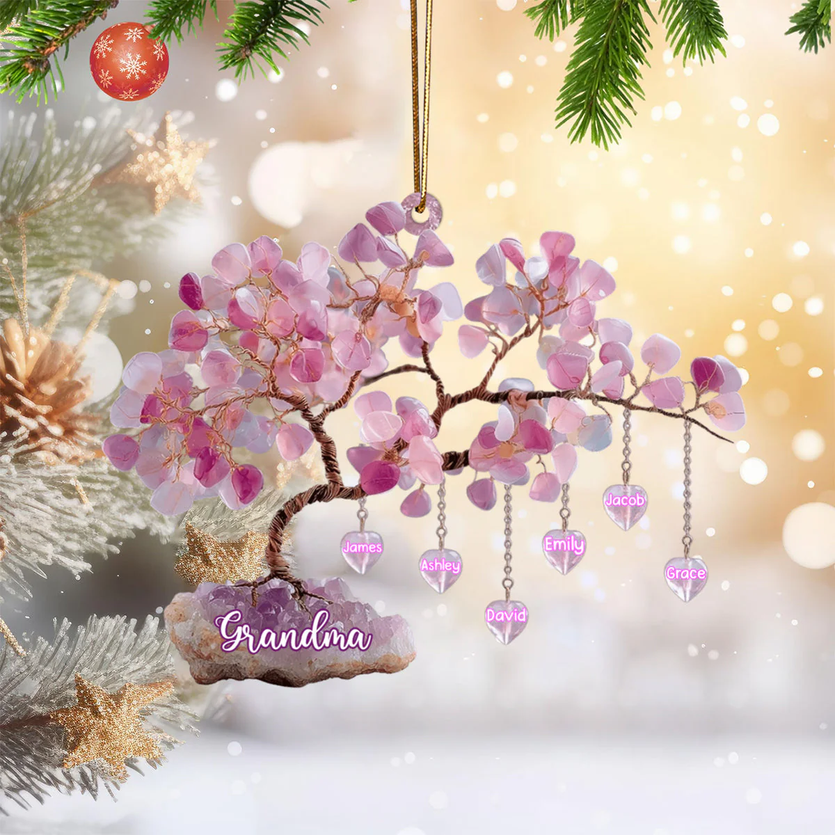 Christmas Gift For Mom/Grandma - Personalized Custom Tree Shaped Acrylic Ornament - Image 4