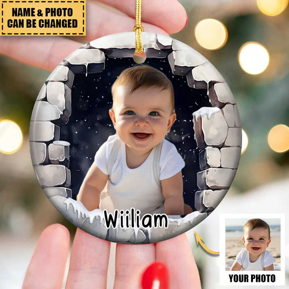 Christmas gift - Personalized Ceramic Photo Ornament - Image 2