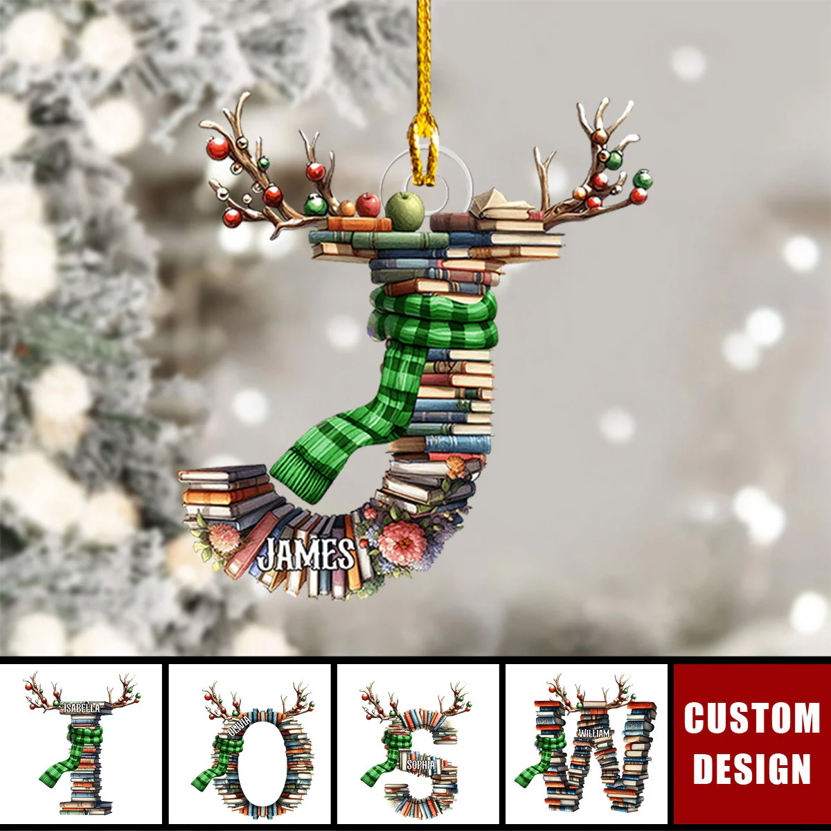 Christmas Gifts For Books Lover - Custom Alphabet Letter Stack Book Ornament - Image 2