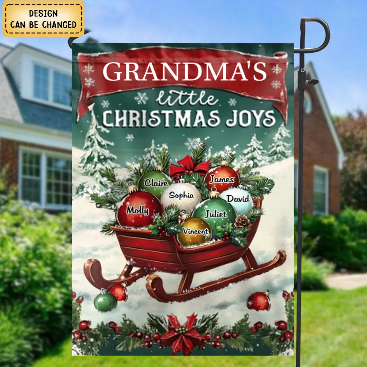 Christmas Gifts Grandma's Little Merry Personalized Garden Flags Winter Decorations - Image 3