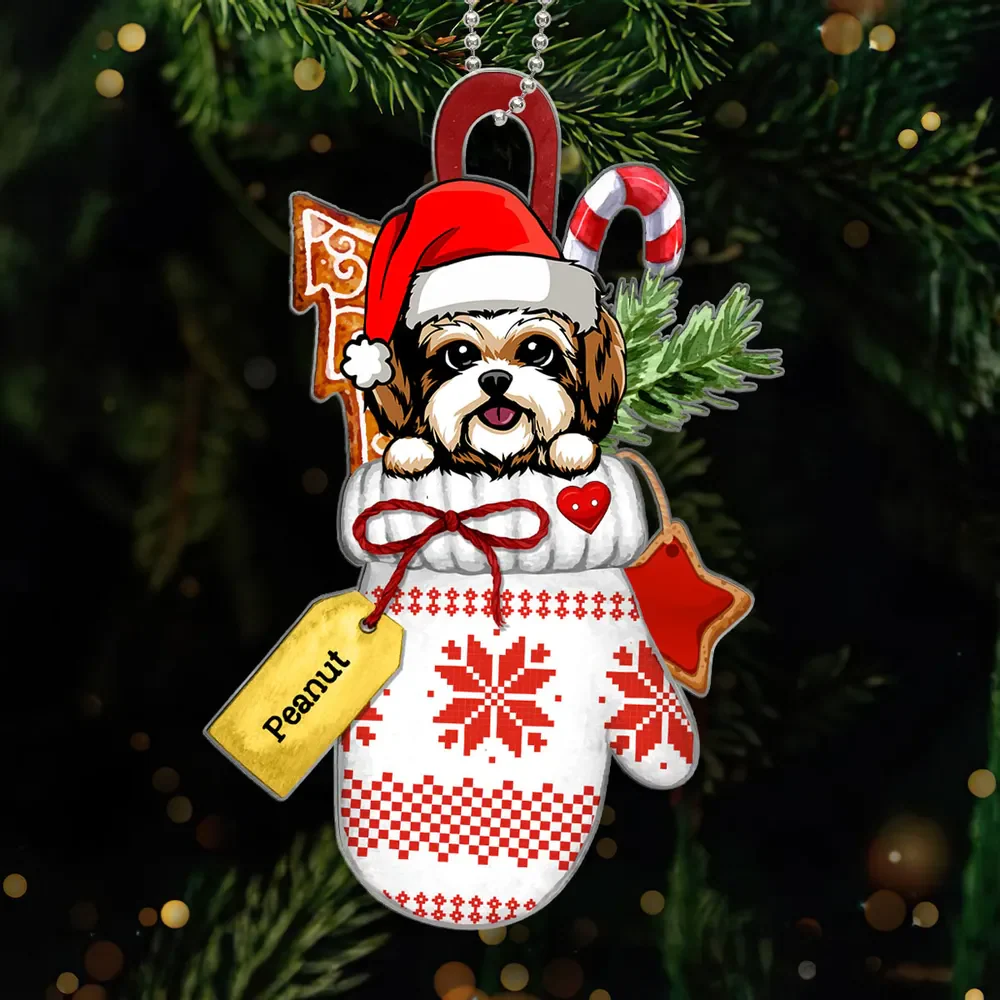 Christmas Glove Peeking Dog Personalized Acrylic Ornament - Image 2