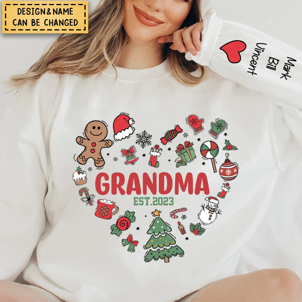 Christmas Heart Grandma Mom With Grandkids Personalized Sweatshirt - Image 2