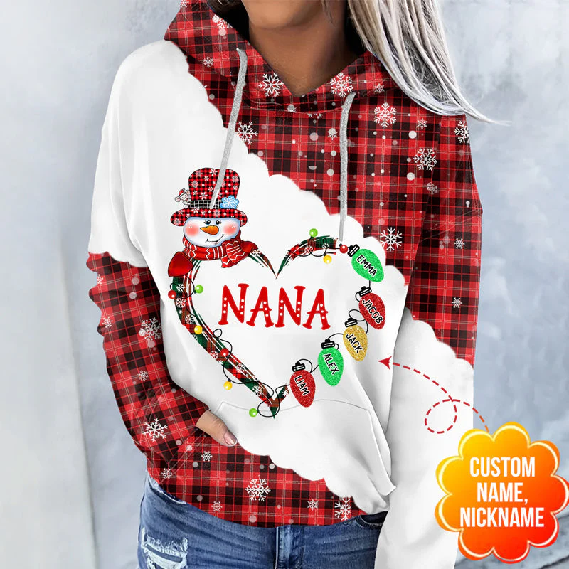 Christmas Heart Grandma Snowman With Christmas Light Kids Personalized 3D Hoodie - Image 2