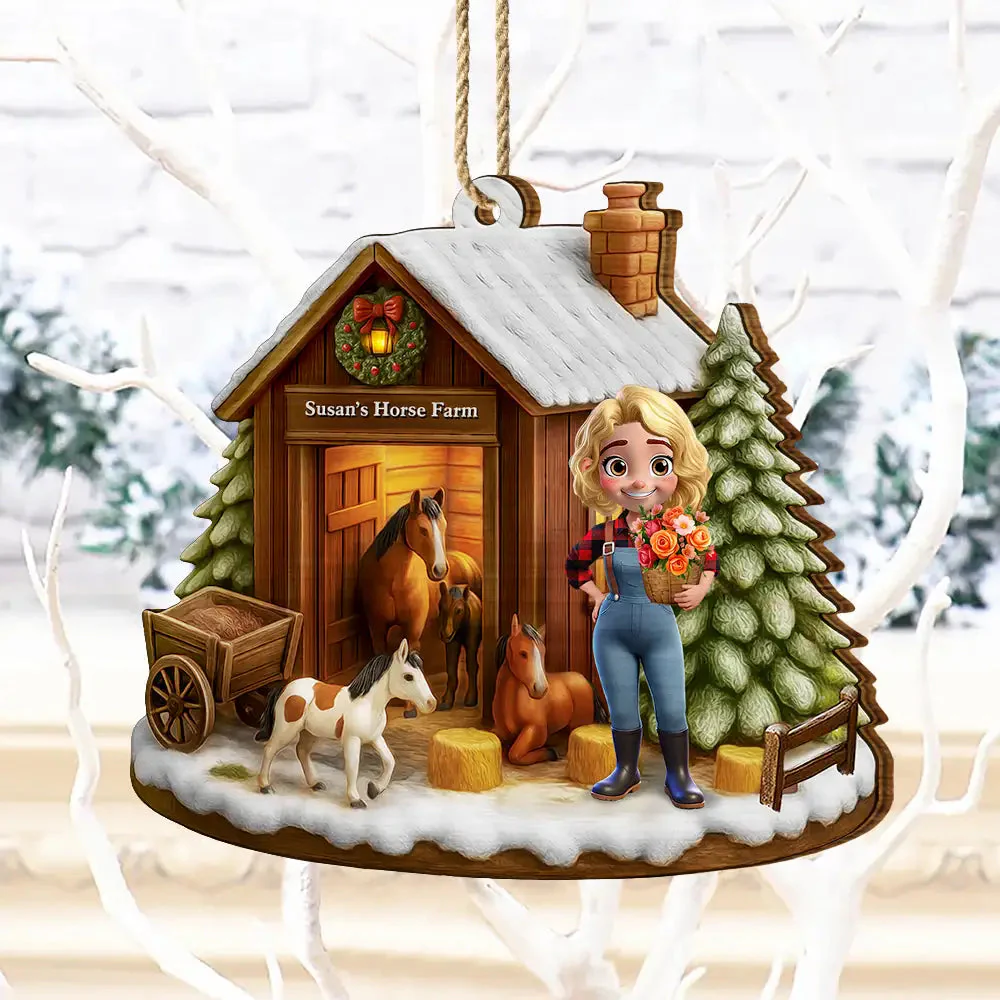 Christmas Horse Farm - Personalized Custom Shaped Wooden Ornament - Image 3