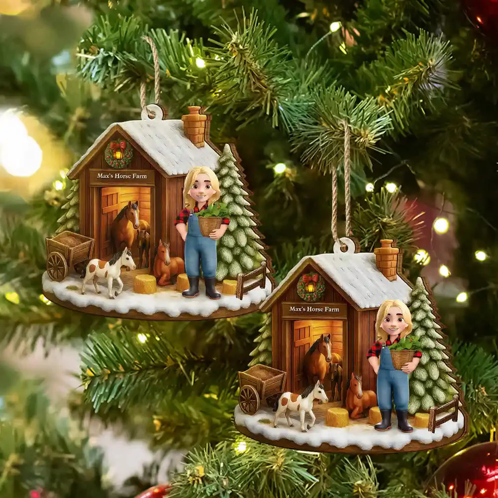 Christmas Horse Farm - Personalized Custom Shaped Wooden Ornament - Image 6