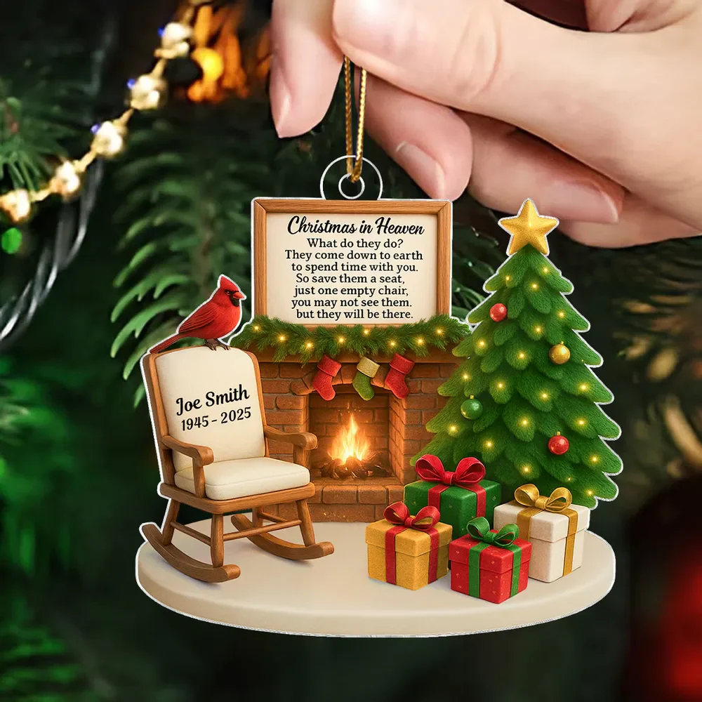 Christmas In Heaven Cardinal On Chair Personalized Acrylic Ornament Memorial Sympathy Gift - Image 2