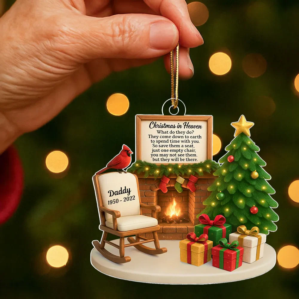 Christmas In Heaven Cardinal On Chair Personalized Acrylic Ornament Memorial Sympathy Gift - Image 3