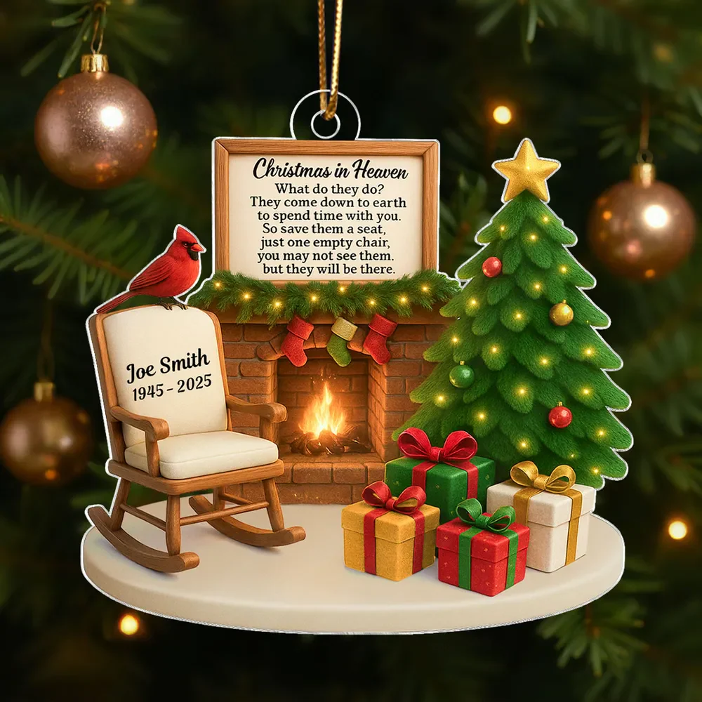 Christmas In Heaven Cardinal On Chair Personalized Acrylic Ornament Memorial Sympathy Gift - Image 6