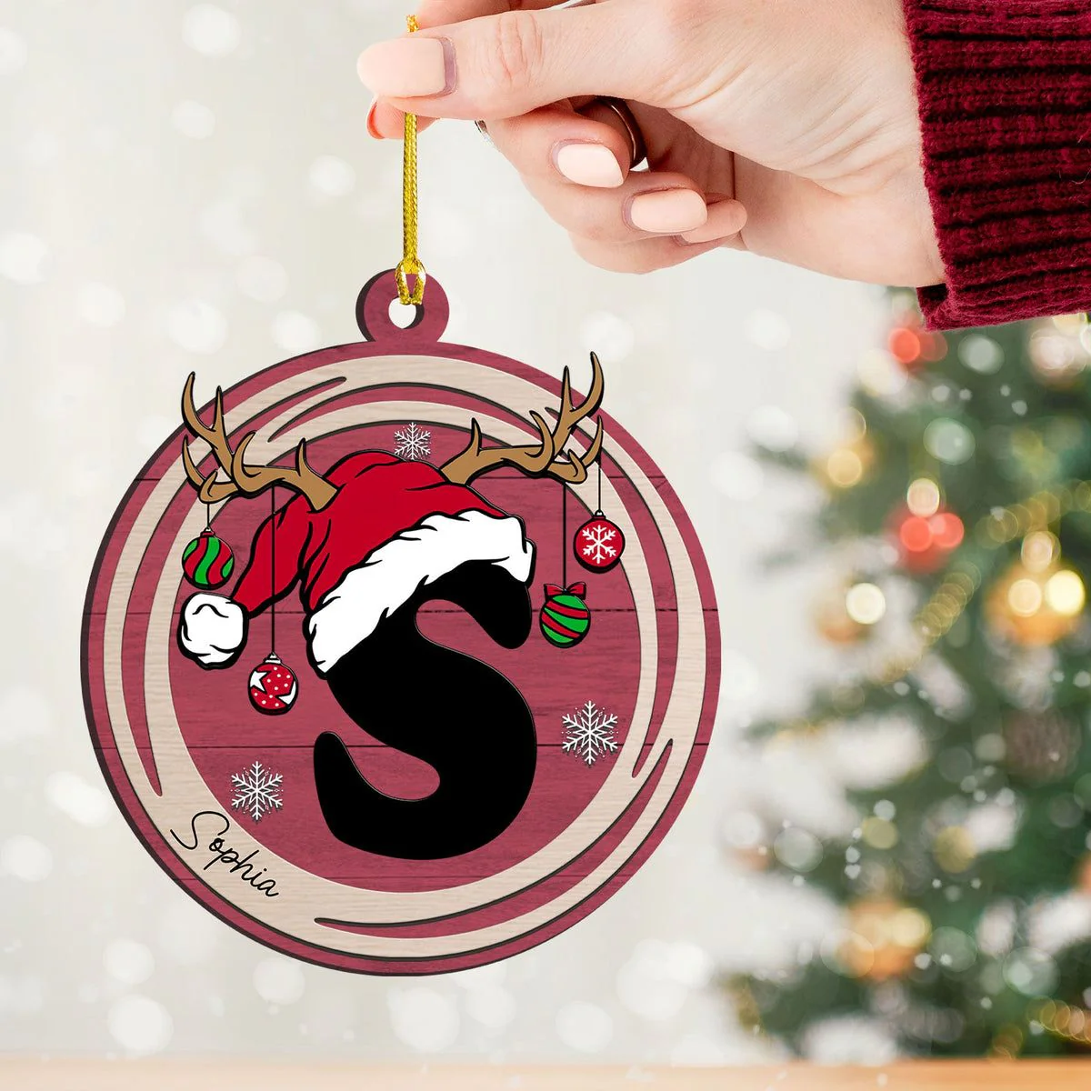 Christmas Letter - Personalized Alphabet Wooden Ornament - Image 2