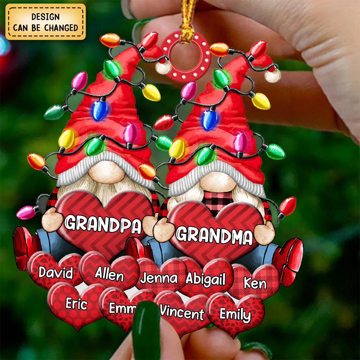 Christmas Light Dwarf Couple Papa Grandma Sweet Heart - Personalized Acrylic Ornament - Image 2