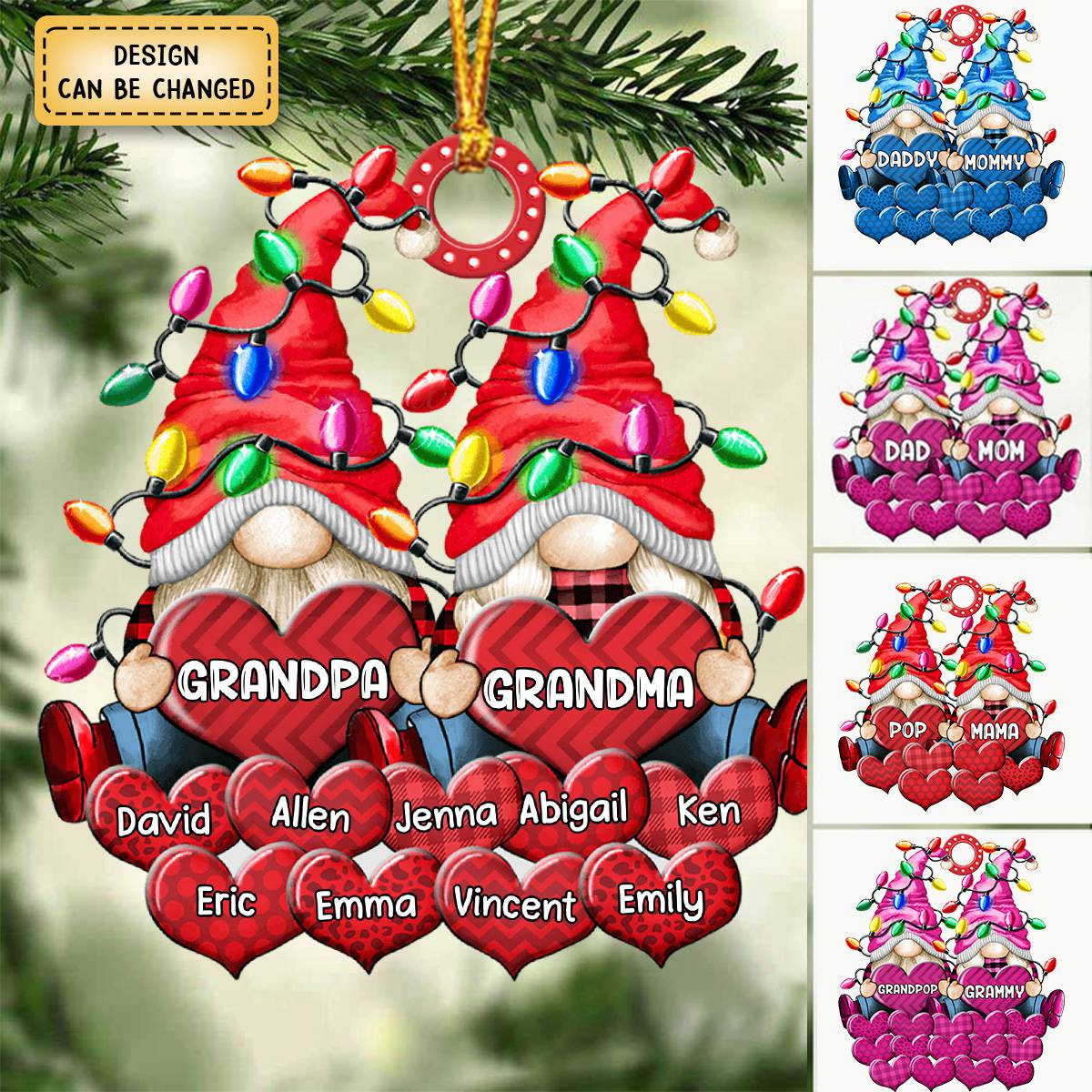Christmas Light Dwarf Couple Papa Grandma Sweet Heart - Personalized Acrylic Ornament - Image 3