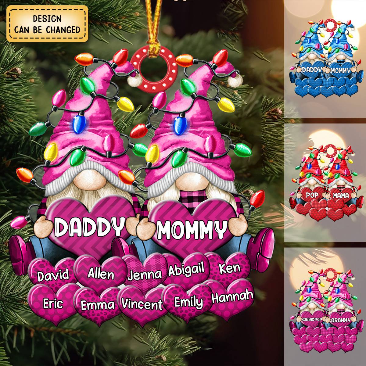 Christmas Light Dwarf Couple Papa Grandma Sweet Heart - Personalized Acrylic Ornament - Image 4