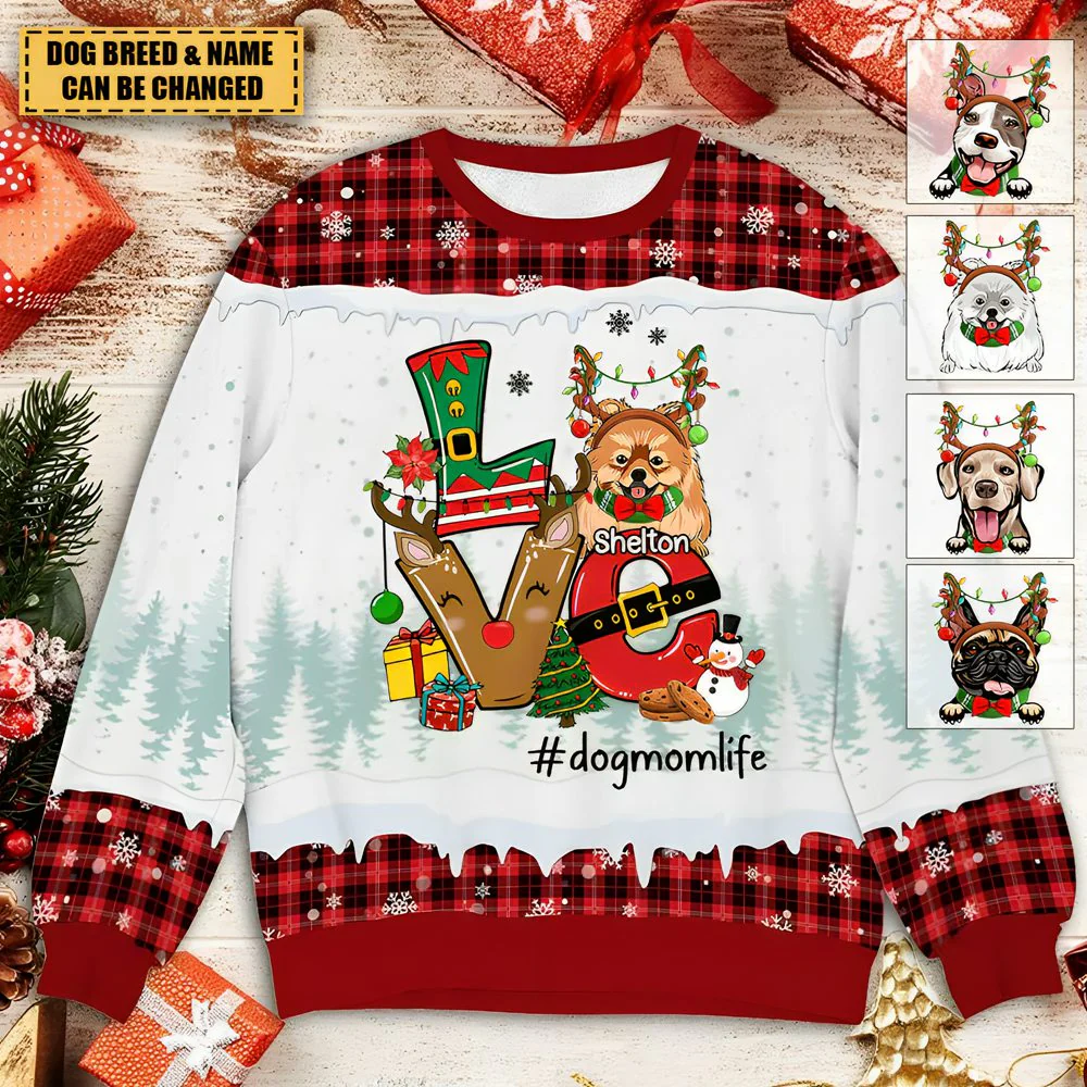 Christmas Love Life Dog Mom Personalized Sweatshirt - Image 2
