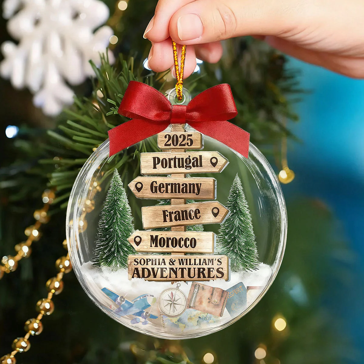 Christmas Ornament Travel Sign Post - Personalized Acrylic Ornament - Image 2