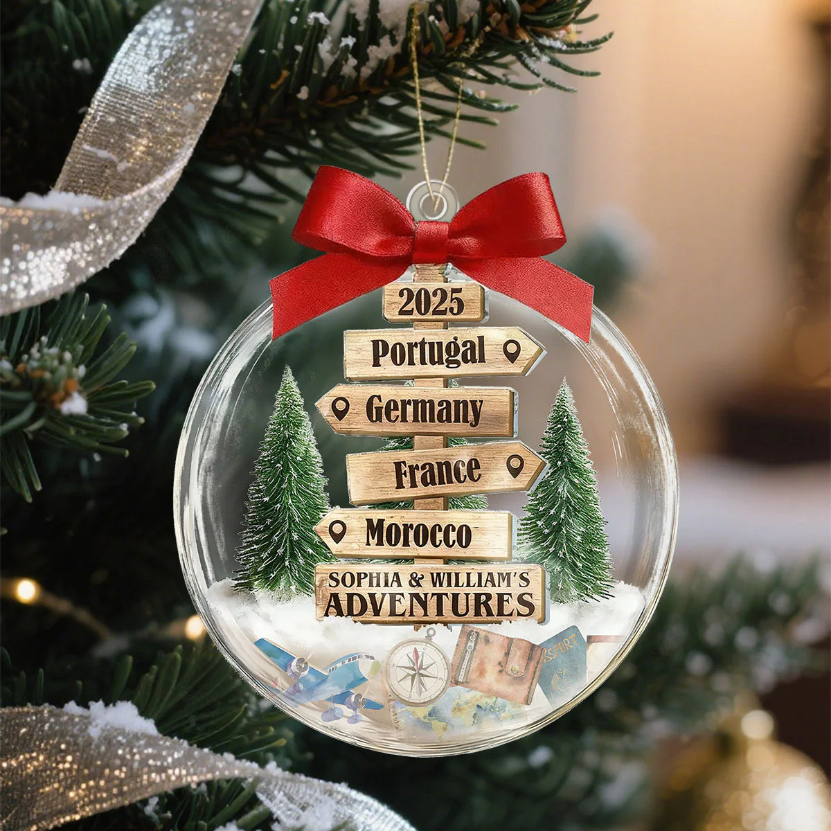 Christmas Ornament Travel Sign Post - Personalized Acrylic Ornament - Image 4