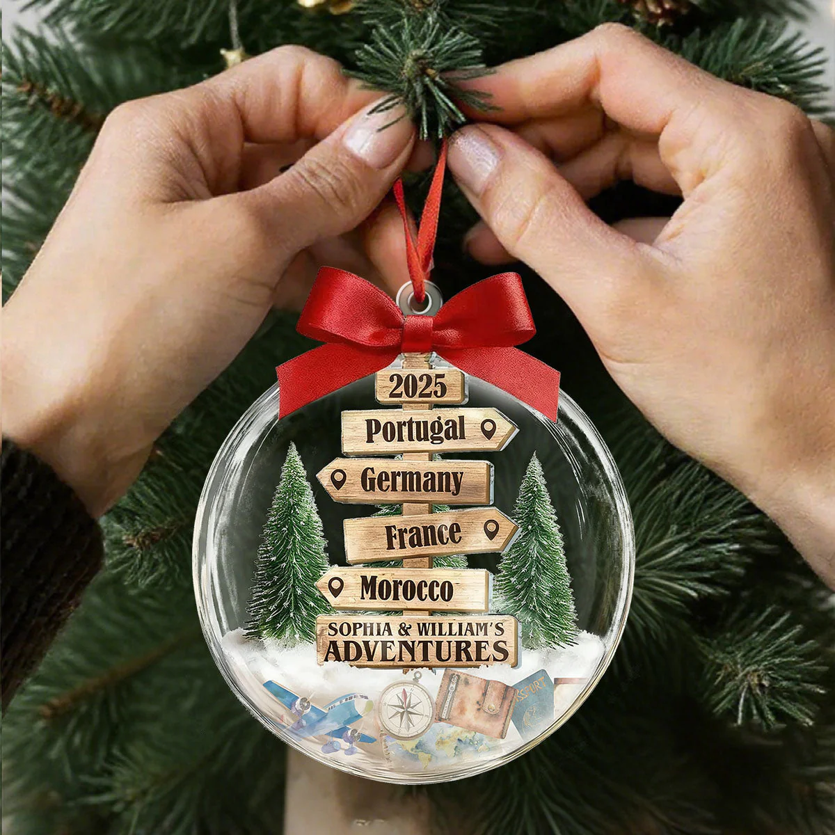 Christmas Ornament Travel Sign Post - Personalized Acrylic Ornament - Image 5
