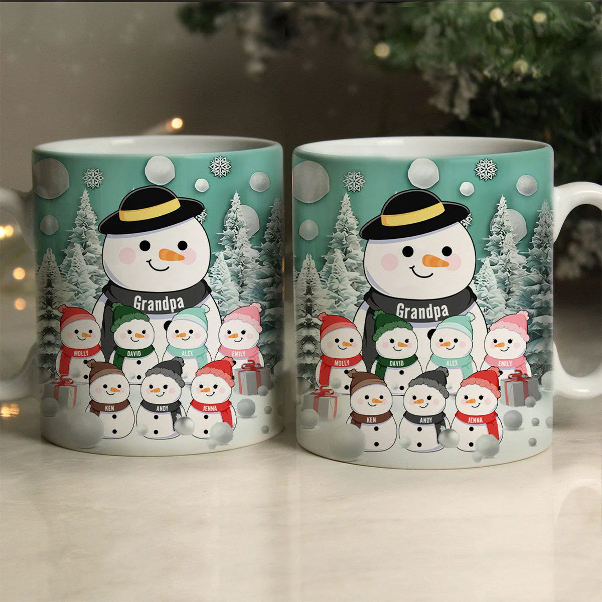 Christmas Snowman Grandma Grandpa Grandkids - Personalized Mug Xmas Gift - Image 4