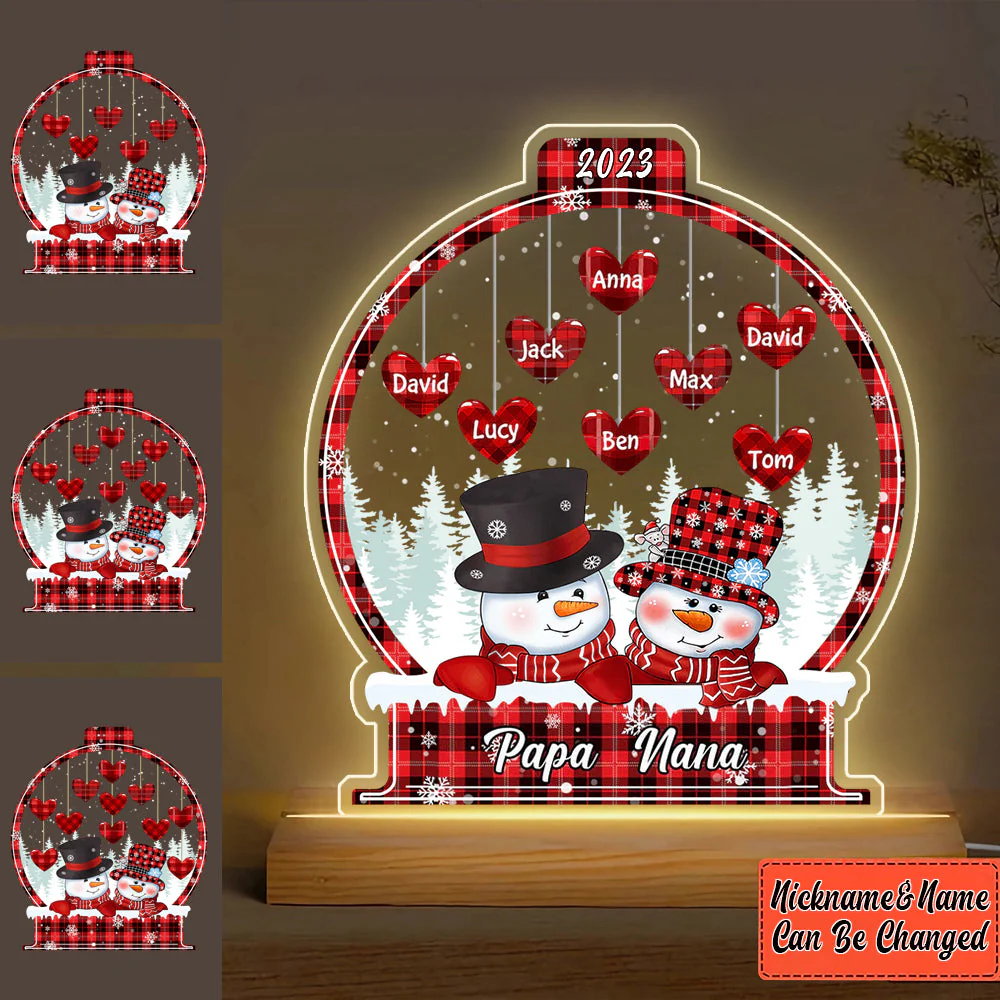 Christmas Snowman Heart Kids In Snowball- Personalized LED Lamp Night Light - Image 3