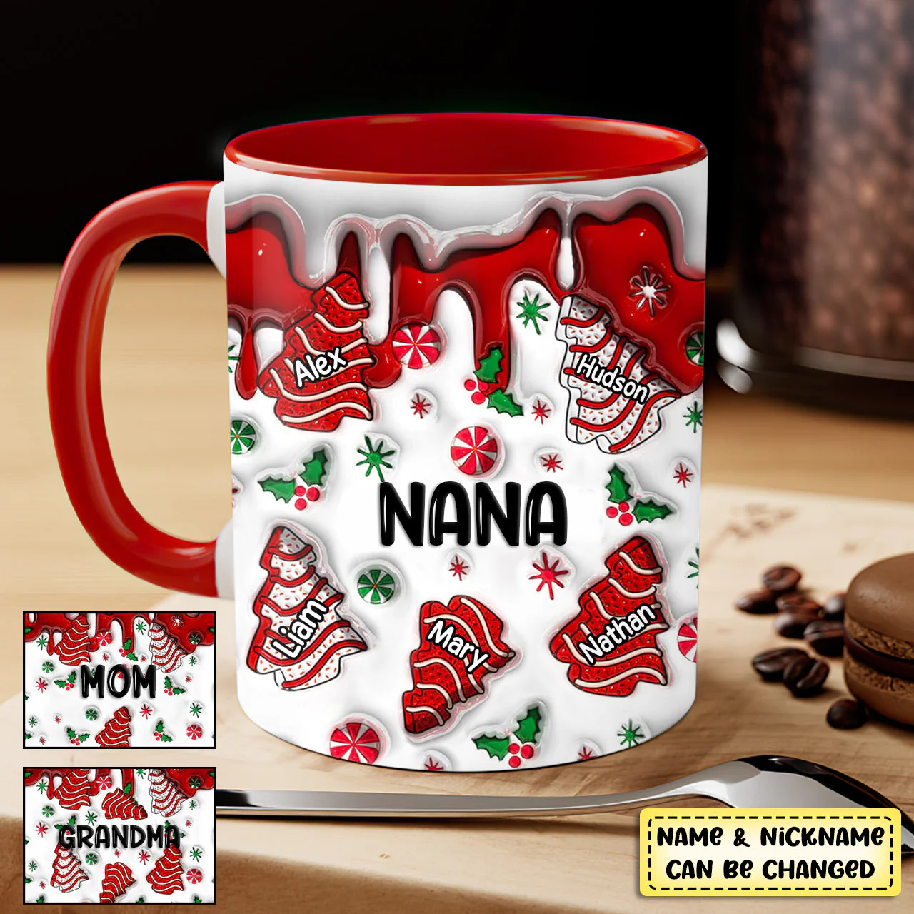 Christmas Tree Cakes Grandma With Xmas Snack Cakes Grandkids Personalized Accent Mug - Image 2